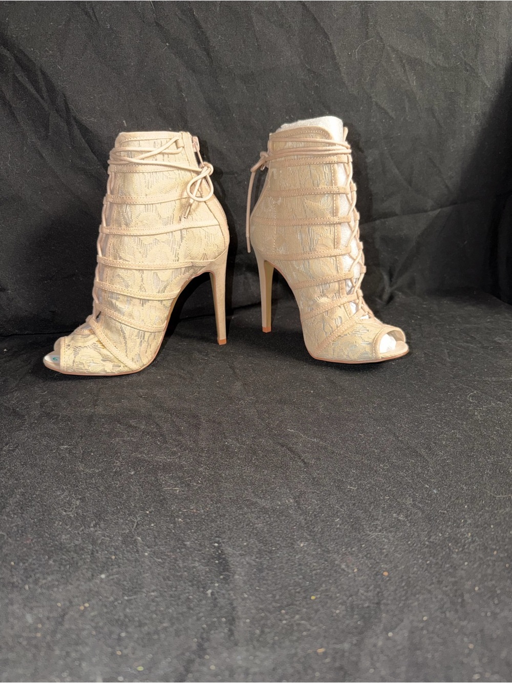 Chinese Laundry Nude Lace-Up Peep Toe Stiletto Booties